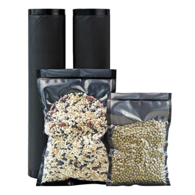 Gói chân không Precut cấp thực phẩm Cuộn lưu trữ con dấu chân không Ziplock đen / rõ ràng
