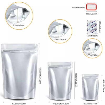 Túi Ziplockk có thể khóa lại tùy chỉnh Đứng lên Túi Mylar với Chất hấp thụ Oxy