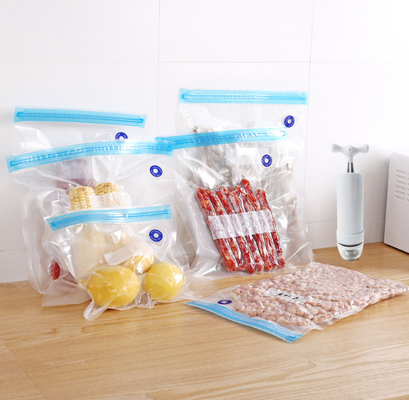 Túi dây kéo chân không nylon Bao bì thực phẩm với dây kéo hai lớp có thể đóng lại
